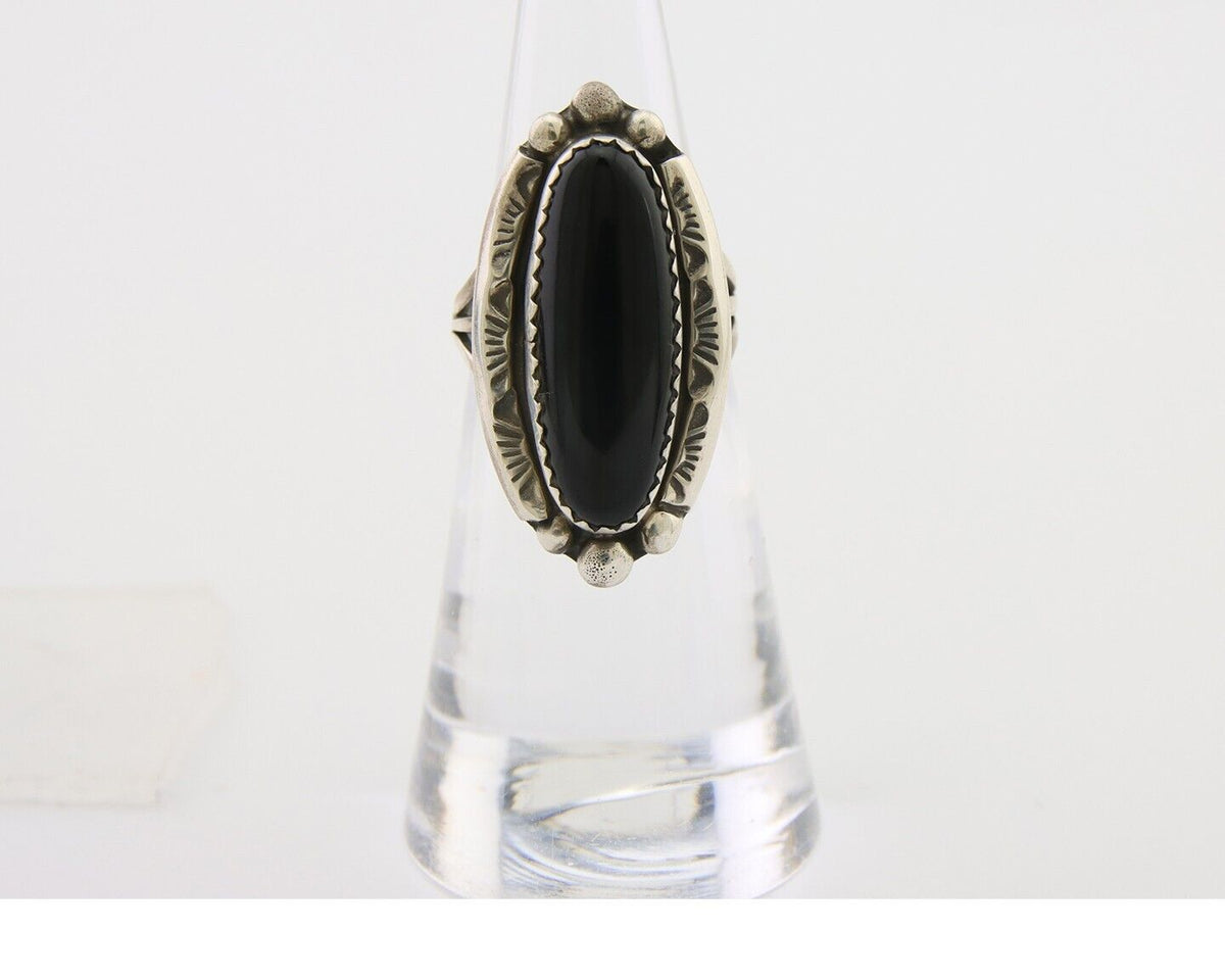 Navajo Handmade Ring 925 Silver Black Onyx Artist Signed SC C.80's