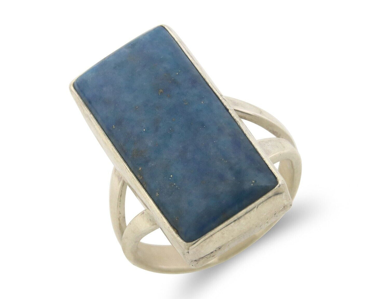 Navajo Ring 925 Sterling Lapis Handmade Native Artist C.80's Size 5.75