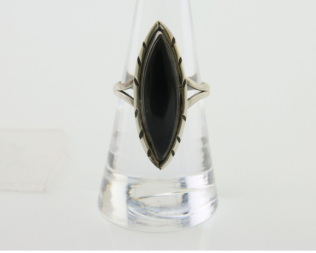Navajo Handmade Ring 925 Silver Black Onyx Artist Signed M #14 C.80's