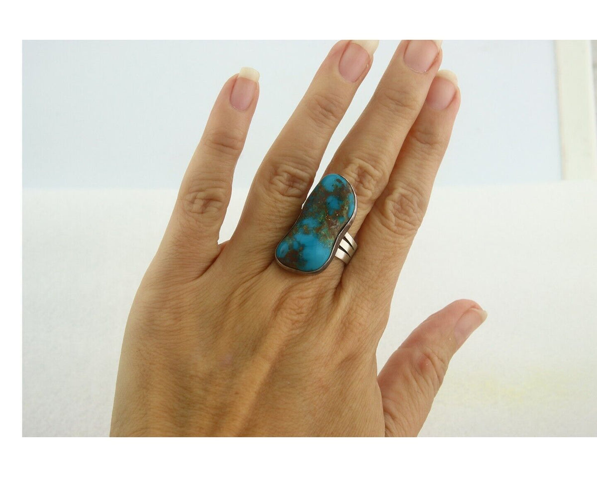 Navajo Ring 925 Sterling Blue Nevada Turquoise Native Artist C.80's