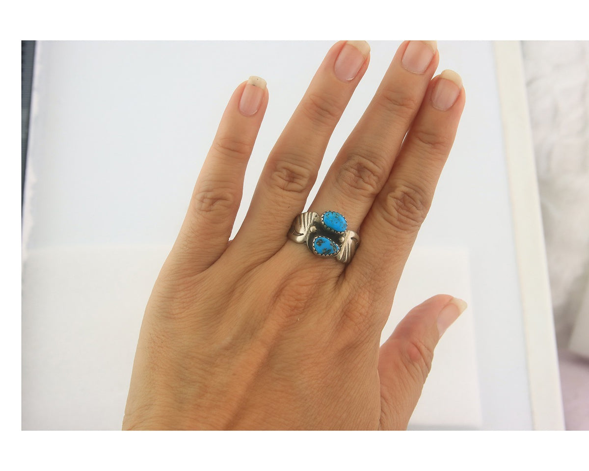 Men Navajo Ring Sterling Silver Authentic Vintage Turquoise Size 10.25