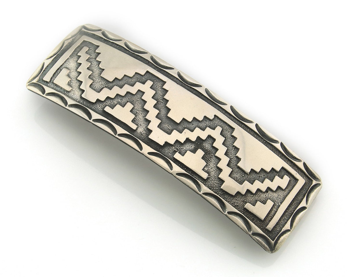 Vintage Navajo Barrette 925 Sterling Silver Hand Stamped Signed DB