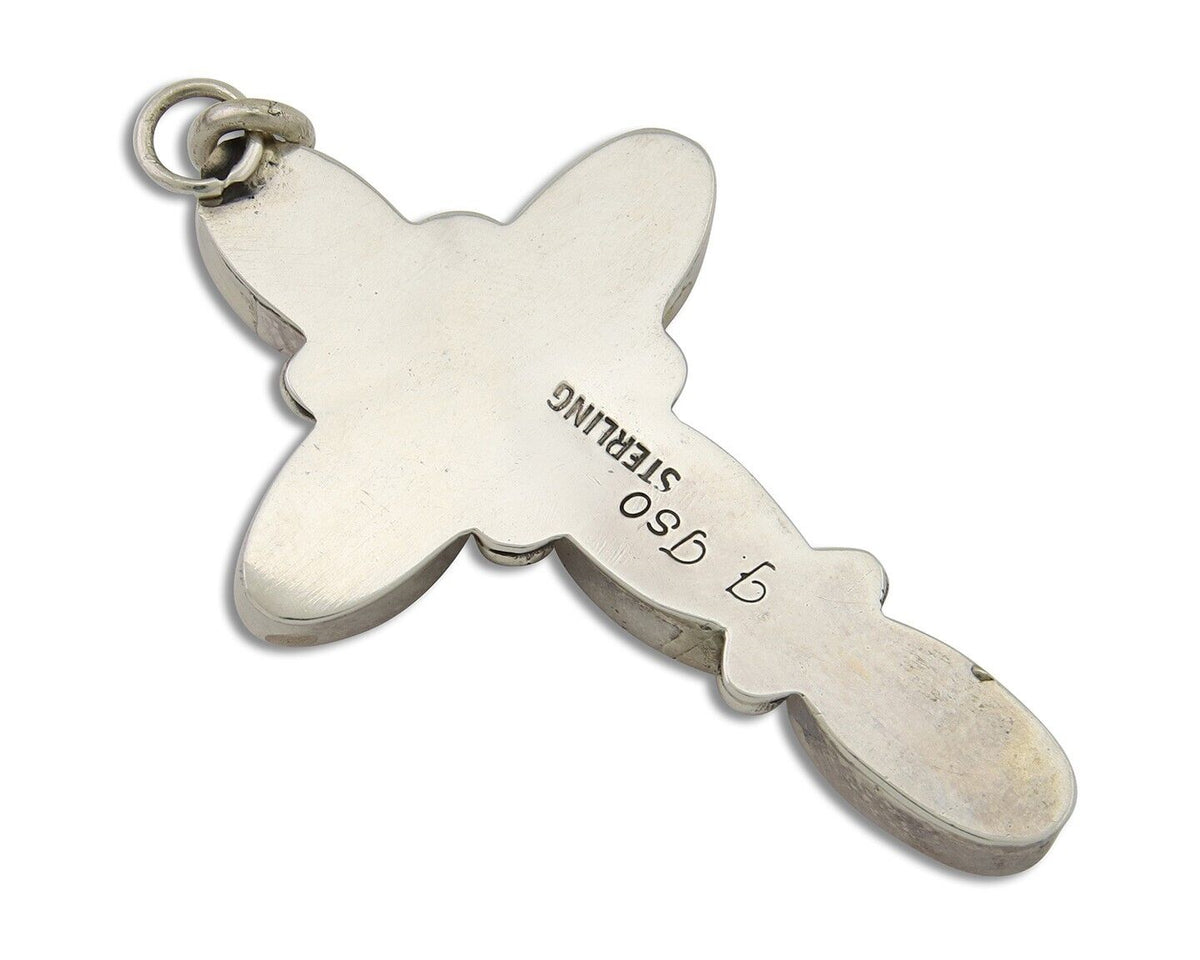 Navajo Cross Pendant 925 Silver Mediterranean Coral Signed J Tso C.80s