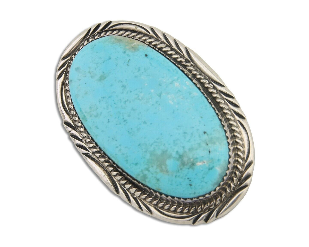Navajo Pin Pendant 925 Silver Natural Blue Turquoise Artist signed DS C.80's