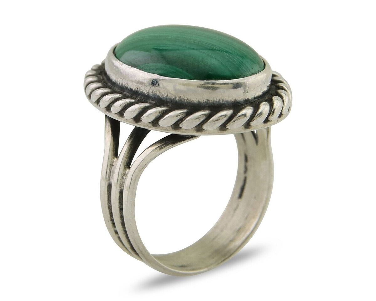 Navajo Ring 925 Silver Natural Malachite Native American Artist C.80's