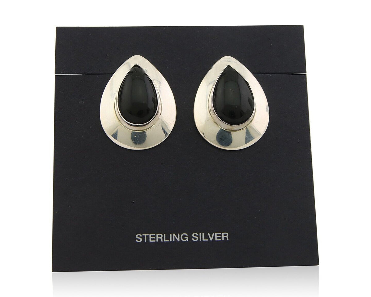 Navajo Earrings 925 Silver Handmade Natural Black Onyx Native American C.80's