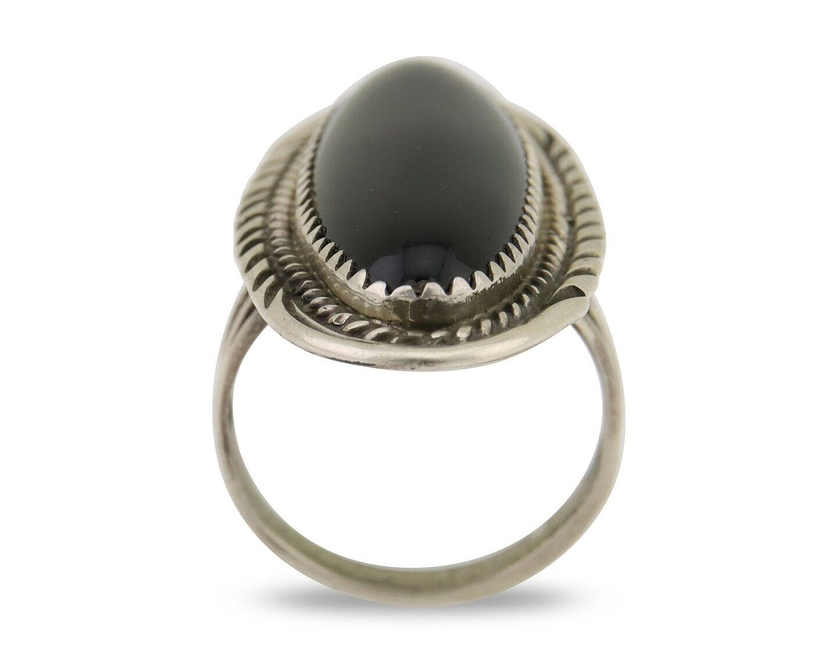 Navajo Ring 925 Silver Black Onyx Artist Signed William Denetdale C.80's