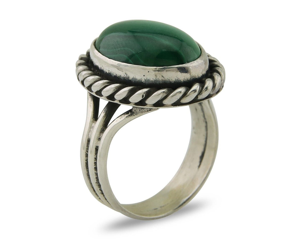 Navajo Ring 925 Silver Natural Malachite Native American Artist C.80's