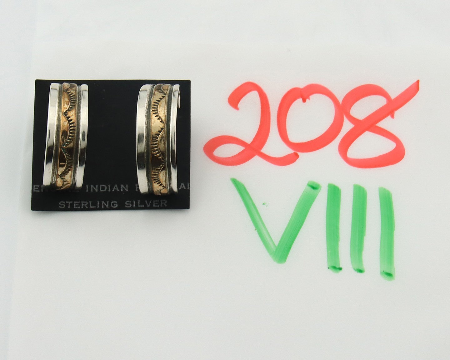 Navajo Hoop Earrings Sterling Silver & Gold Vintage Handmade Signed E