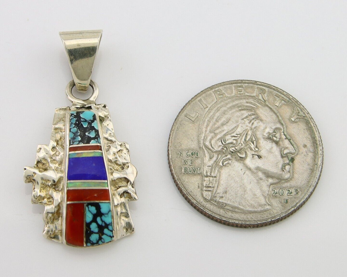 Navajo Pendant 925 Silver Natural Gemstone Handmade Native American Artist C80s