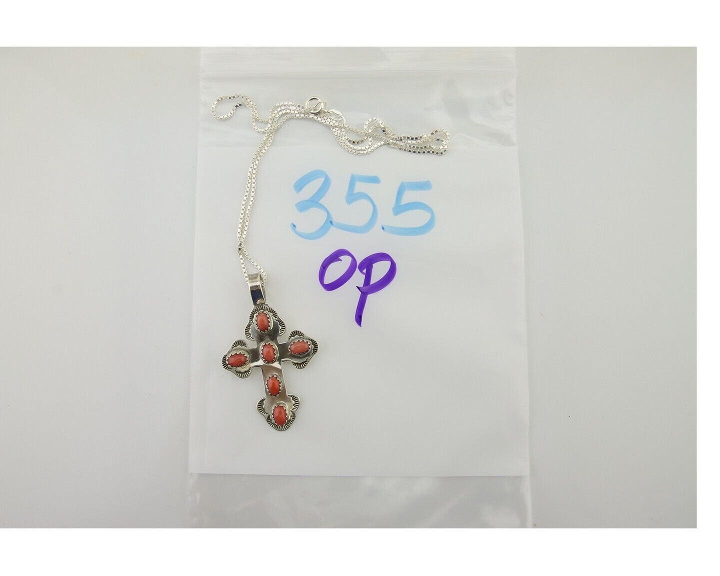 Navajo Cross Necklace 925 Silver Mediterranean Coral Artist Signed CB C80s