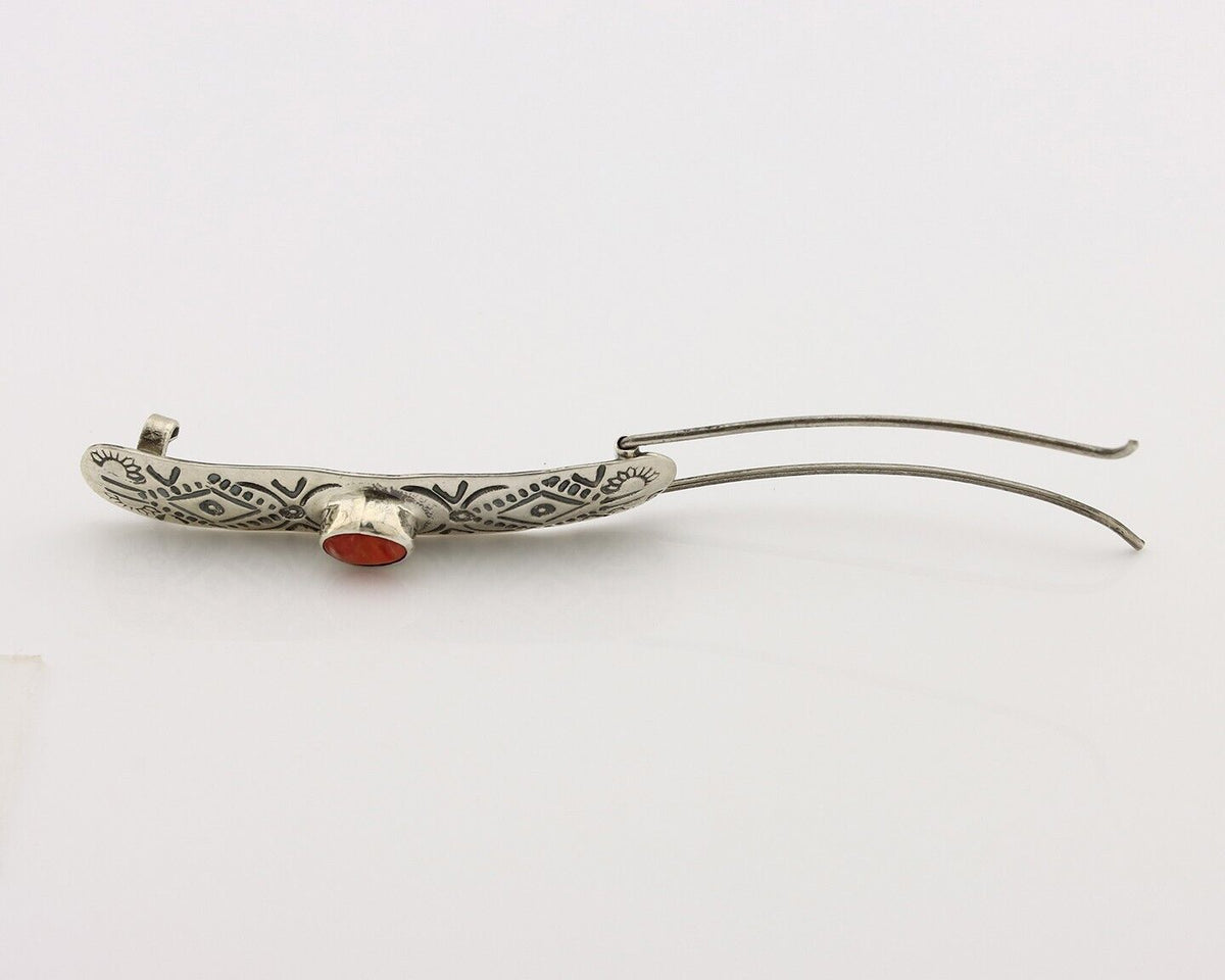 Women Navajo Hair Clip Barrette 925 Silver White Red Spiney Oyster Native Artist