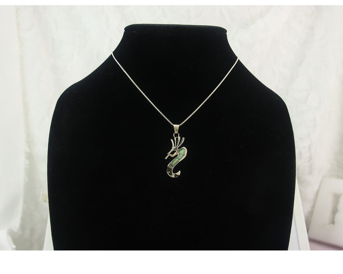 Navajo Kokopelli Necklace Sterling Silver Opal Vintage Signed BB