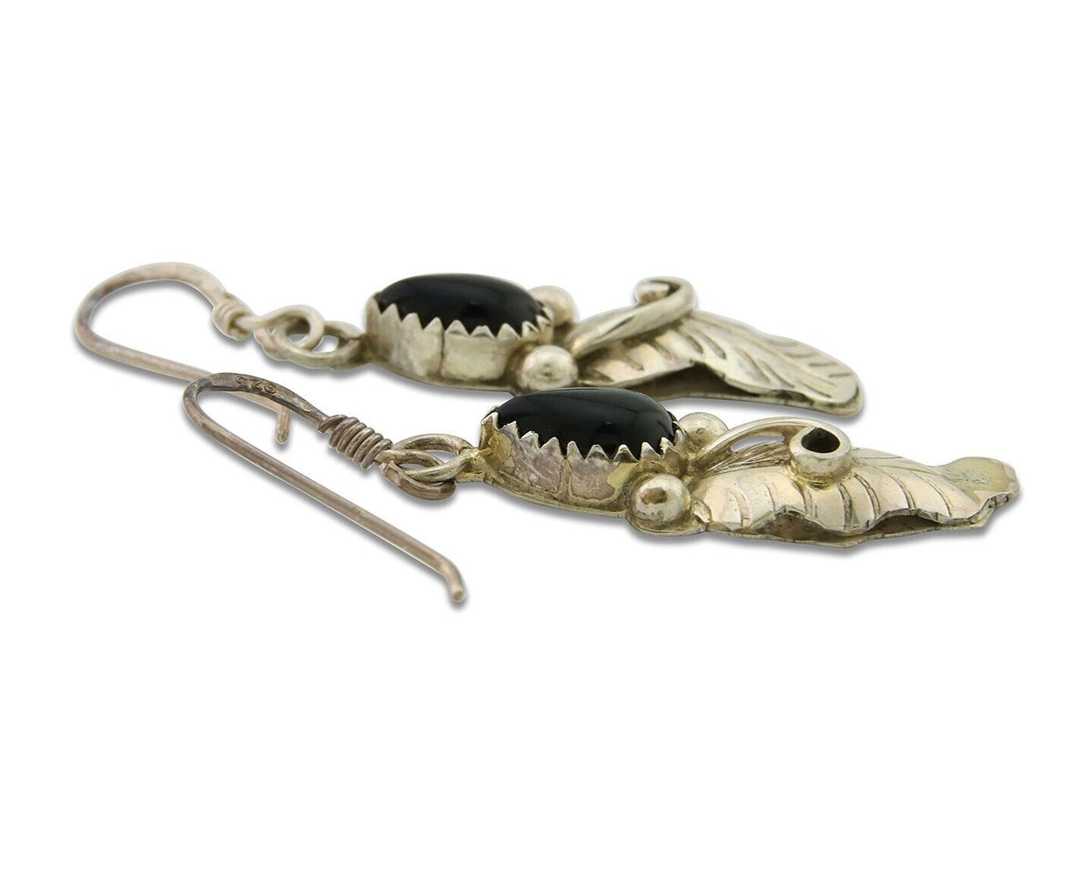 Navajo Earrings 925 Silver Handmade Natural Onyx Signed DB C.80's