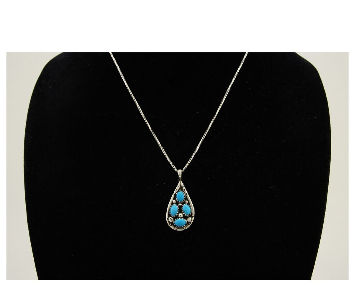 Navajo Necklace 925 Silver Natural Blue Turquoise Artist Signed Tom Yazzie C.80s