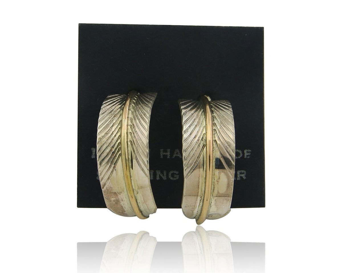 Navajo Hoop Earrings 925 Silver & Gold Native American Artist C.80's