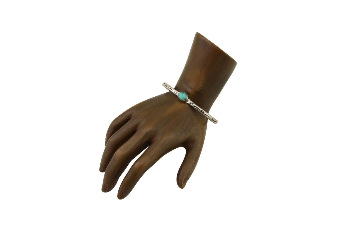 Navajo Hand Stamped Cuff Bracelet Turquoise 925 Silver Native American Artist