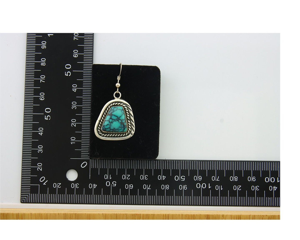 Navajo Earrings 925 Silver Natural Turquoise Artist Signed Sun West C80s