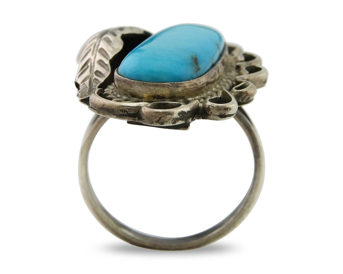 Navajo Ring .925 Sterling Blue Turquoise Artist Signed EK C.80's
