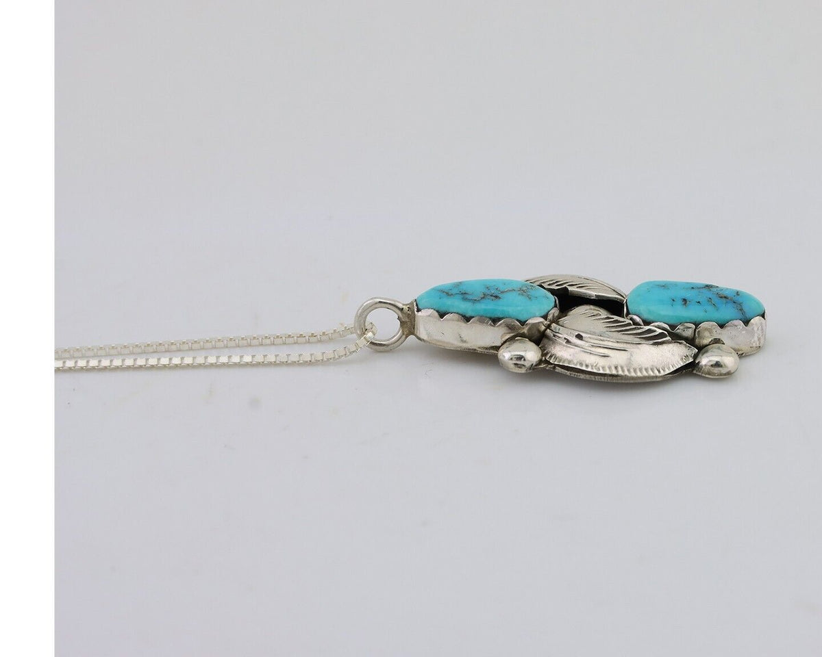 Navajo Turquoise Handmade Necklace 925 Silver Signed Simplicio C.80's