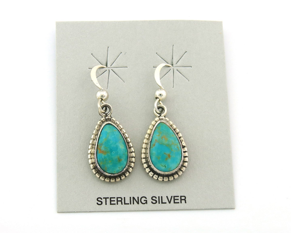 Navajo Earrings Sterling Silver Natural Turquoise Vintage Signed M