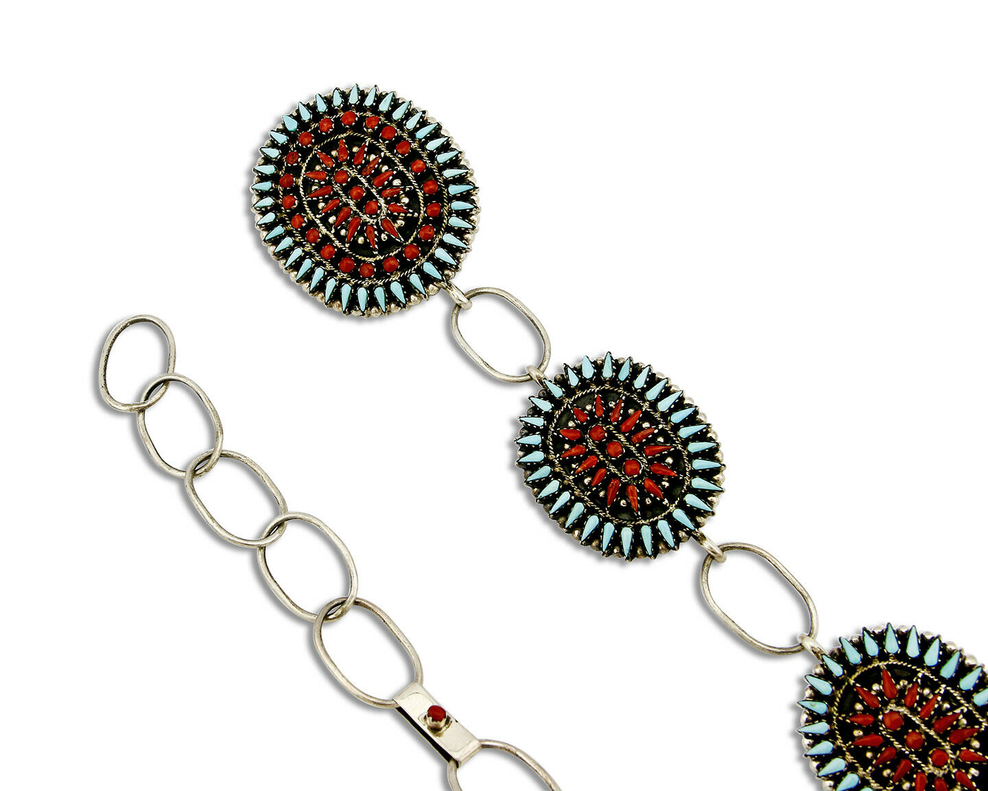 Museum Quality Navajo Benson Yazzie Turquoise Coral .925 Silver Concho Belt