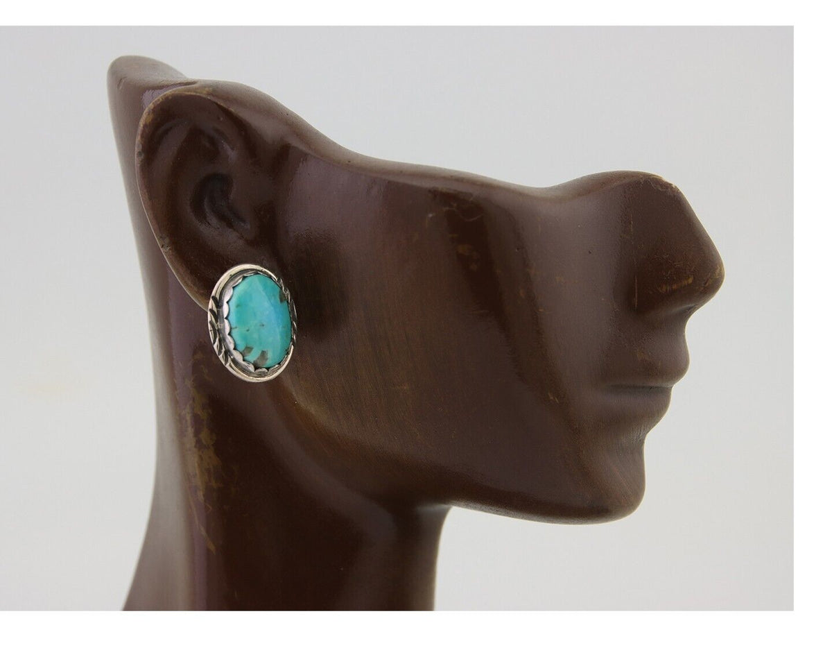 Navajo Earrings 925 Blue Kingman Turquoise Native American Artist C80s