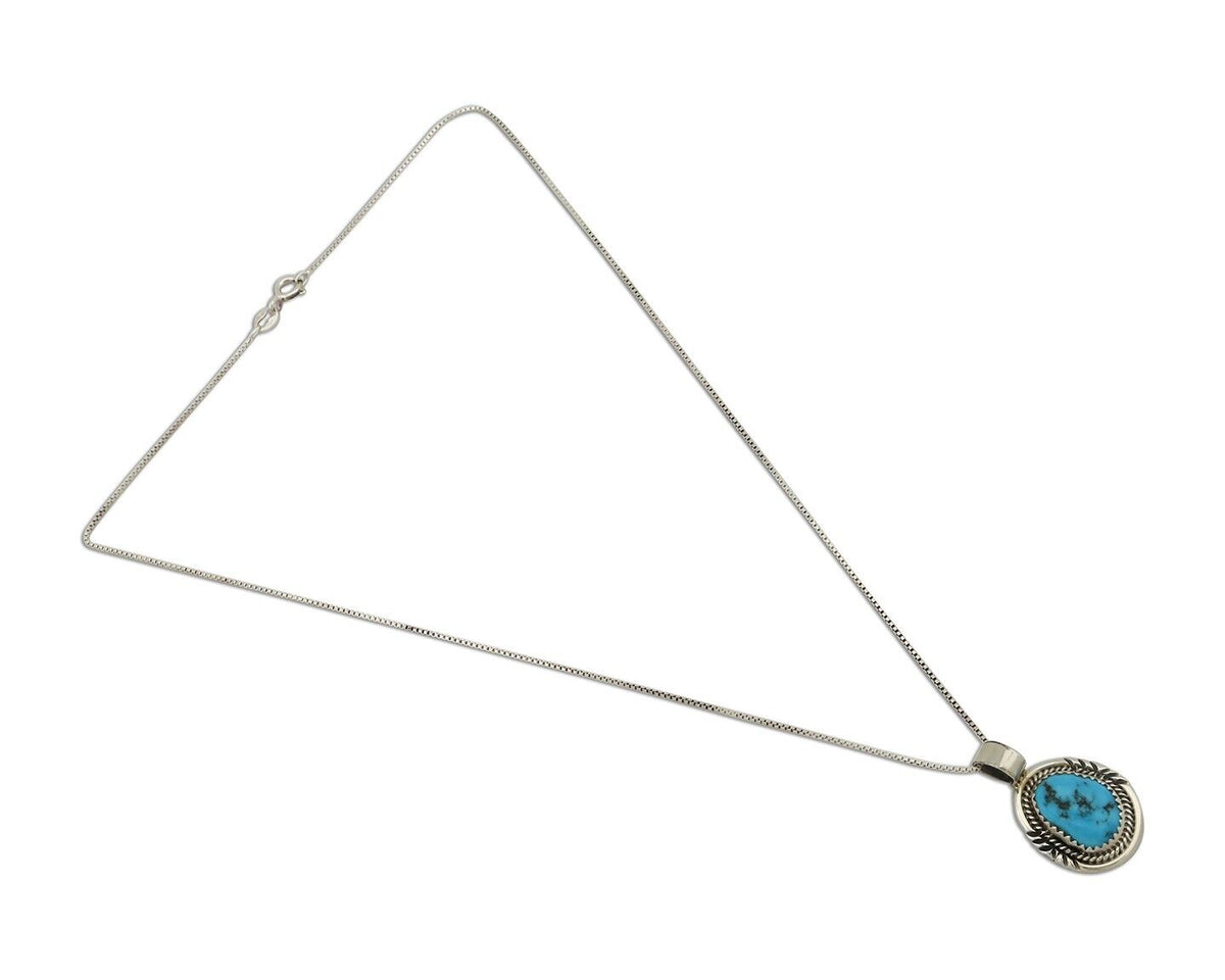 Navajo Necklace 925 Silver Sleeping Beauty Turquoise Signed Anna Begay C.80's