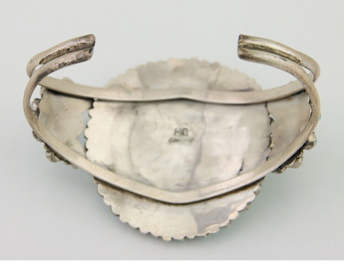 Navajo Bracelet 925 Silver Natural Blue Turquoise Signed Mathilda Benally C.80's