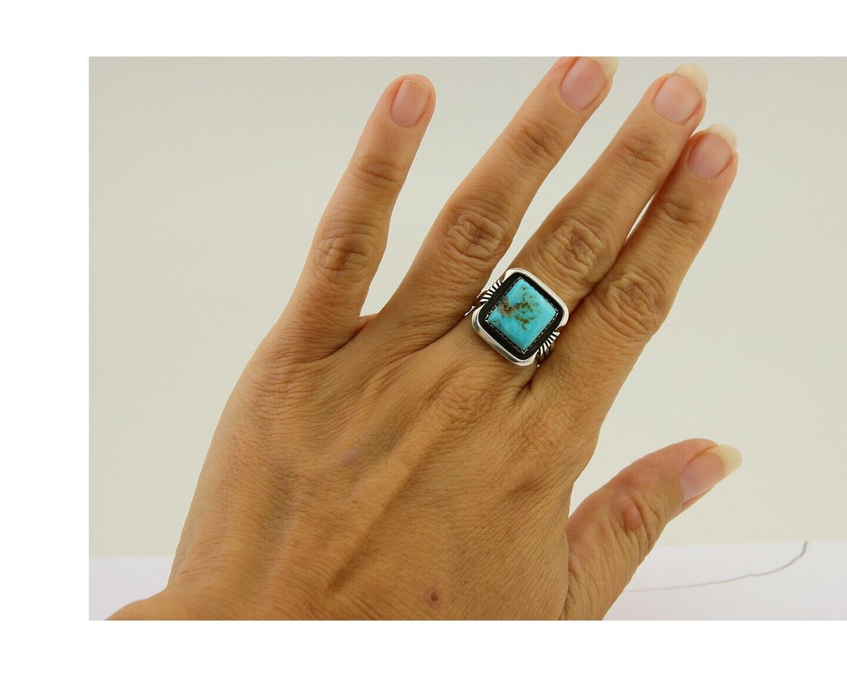 Navajo Ring 925 Sterling Silver Turquoise Native American Artist C.80's