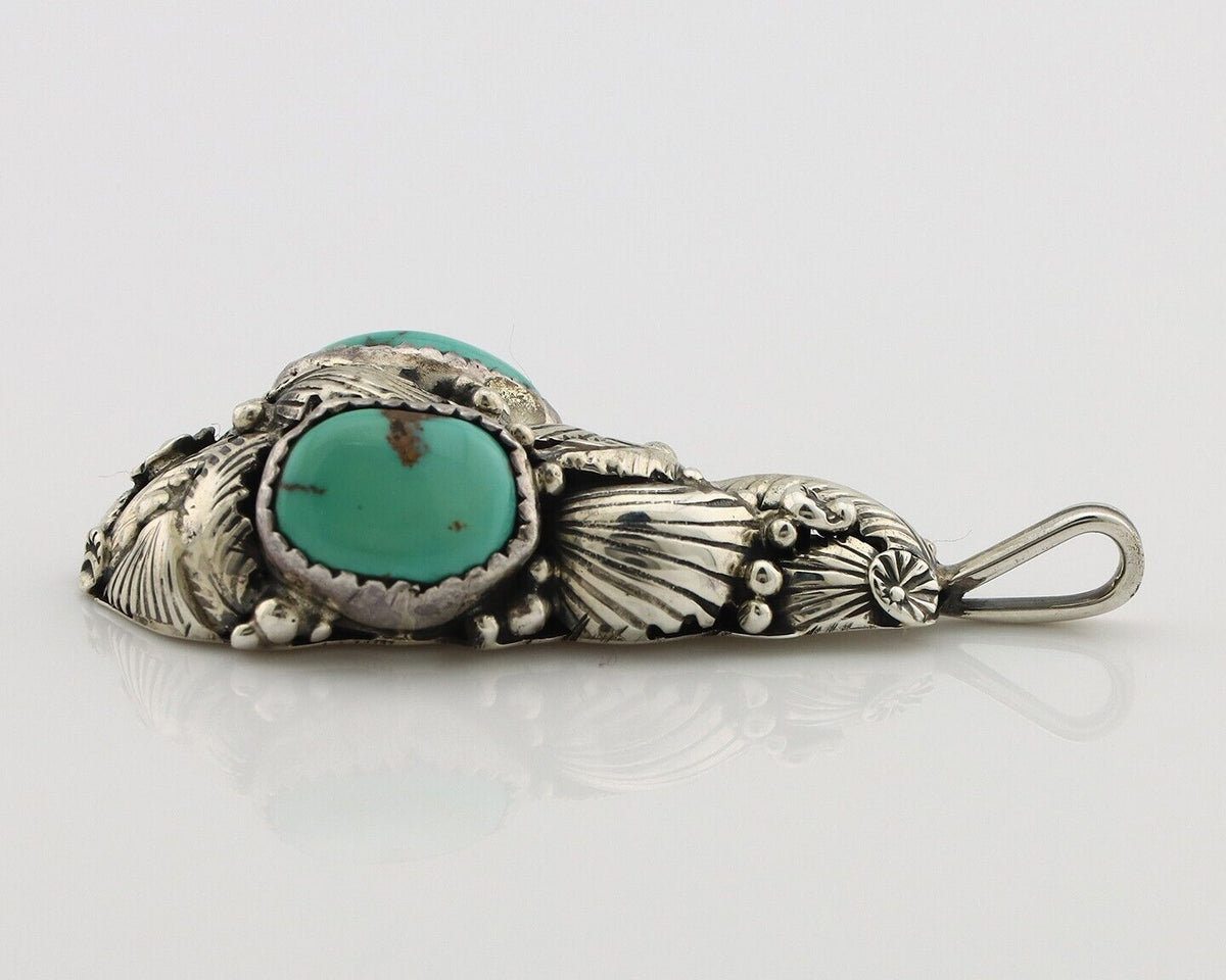 Navajo Pendant 925 Silver Natural Mined High Grade Turquoise Signed Tom Willeto