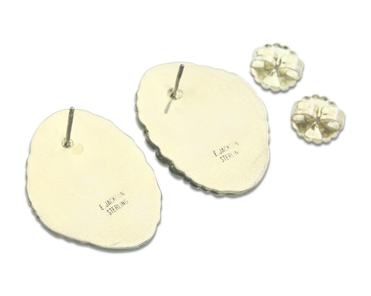 Navajo Earrings 925 Silver Natural Turquoise Artist Signed E Jackson C.80's