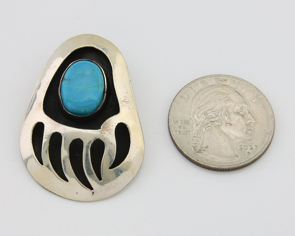 Navajo Paw Pendant 925 Silver Natural Turquoise Native American Artist C.80's