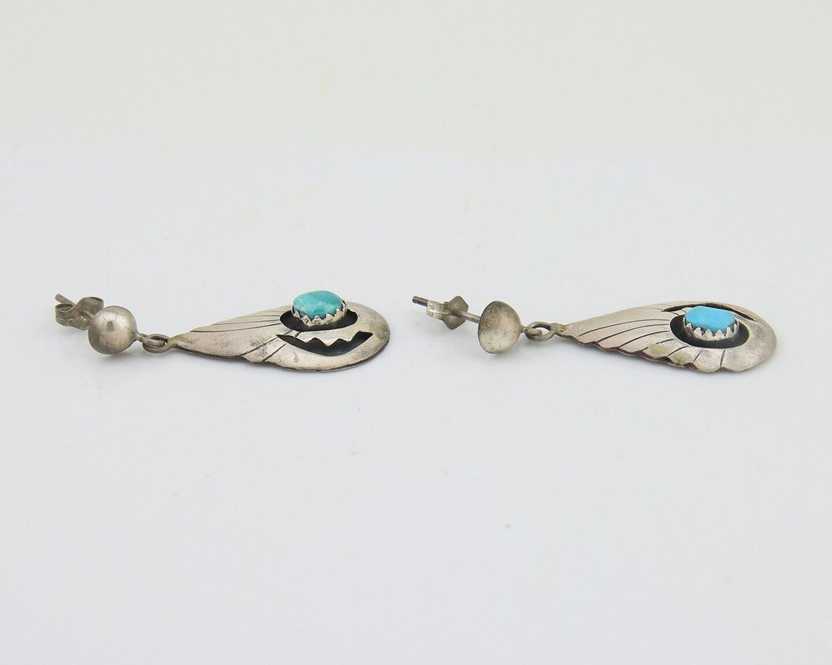 Navajo Earrings 925 Silver Blue Turquoise Native American Artist C.80's