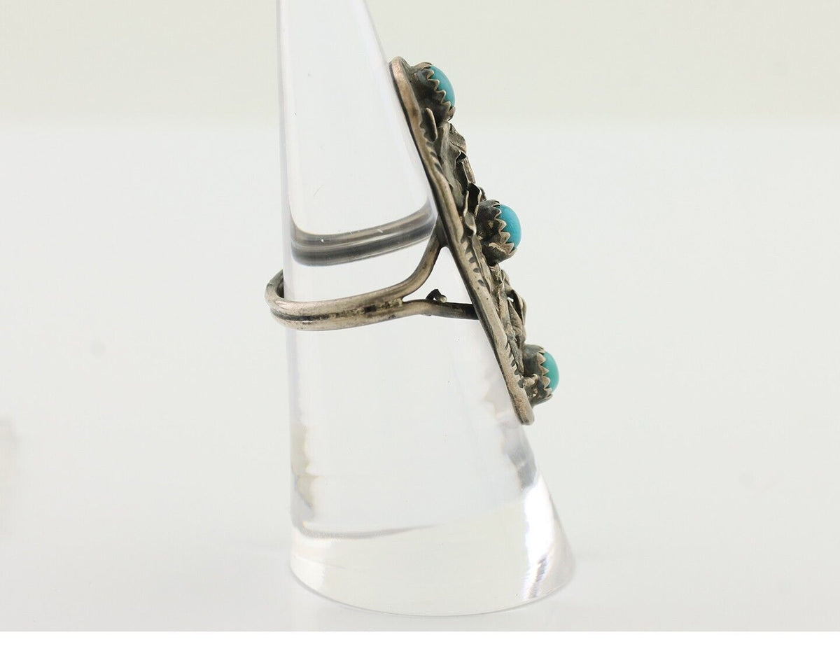 Vintage Navajo Ring 925 Silver Natural Turquoise Signed Number 3 Size 6.5 C.80's