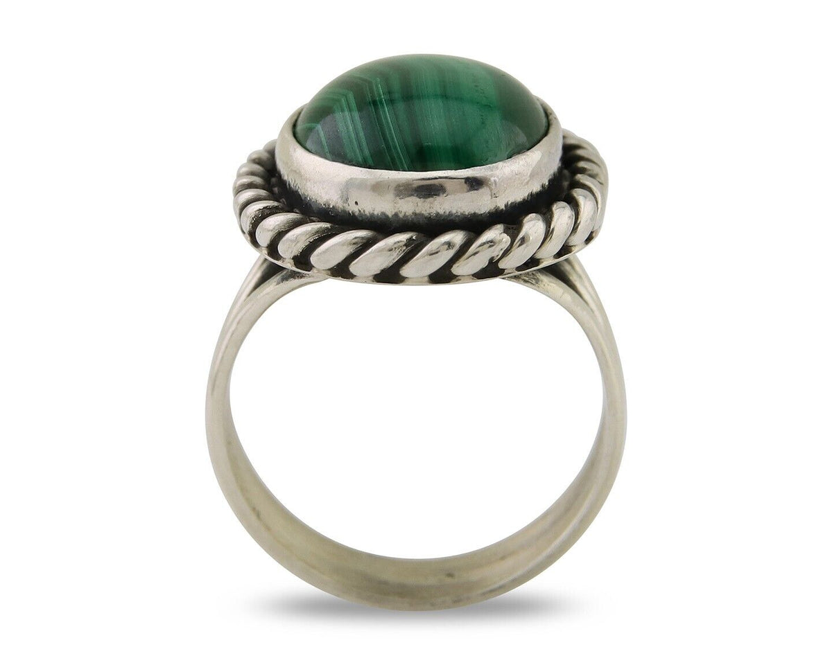 Navajo Ring 925 Silver Natural Malachite Native American Artist C.80's