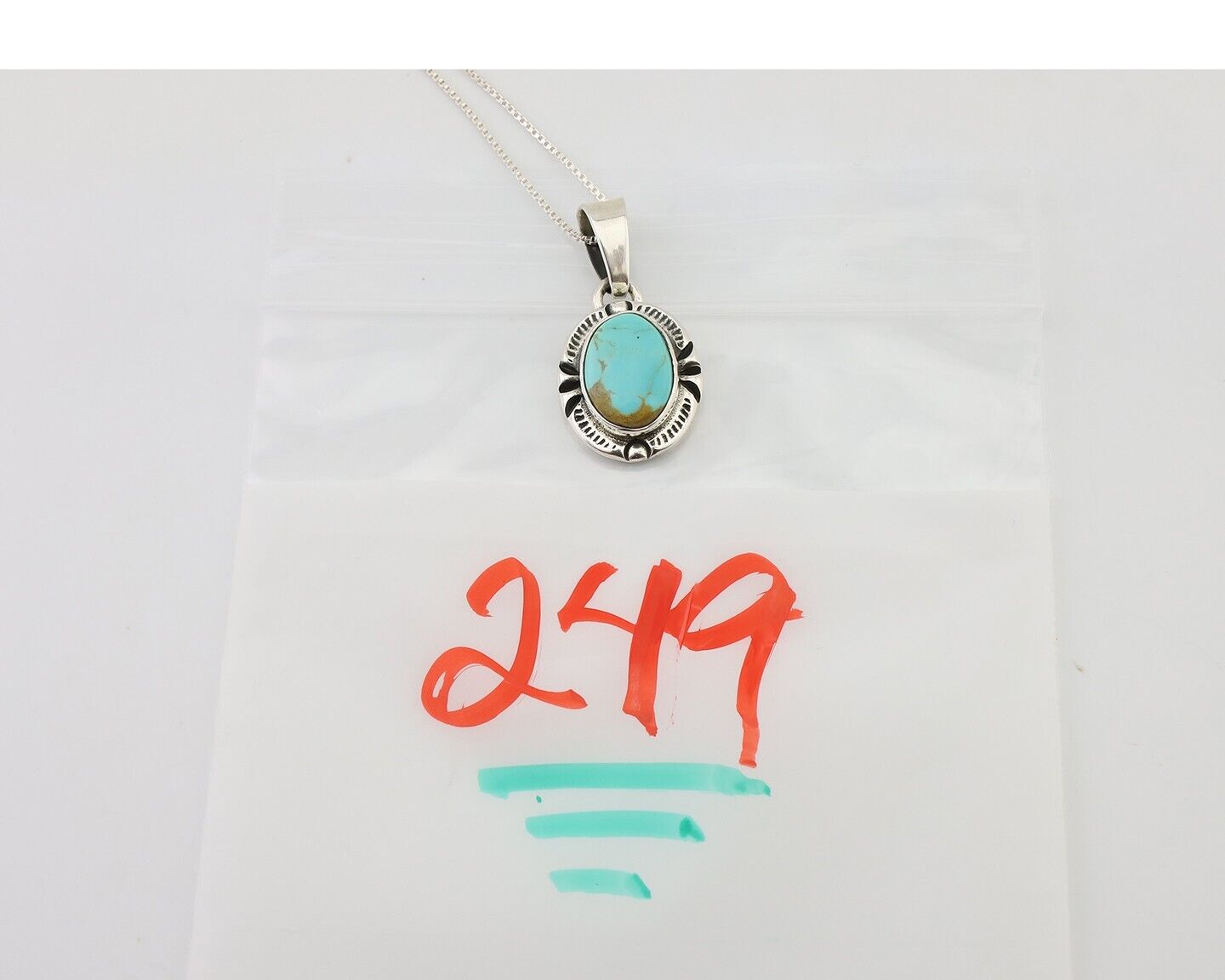 Navajo Necklace 925 Silver Kingman Turquoise Artist Signed Gecko C.90s