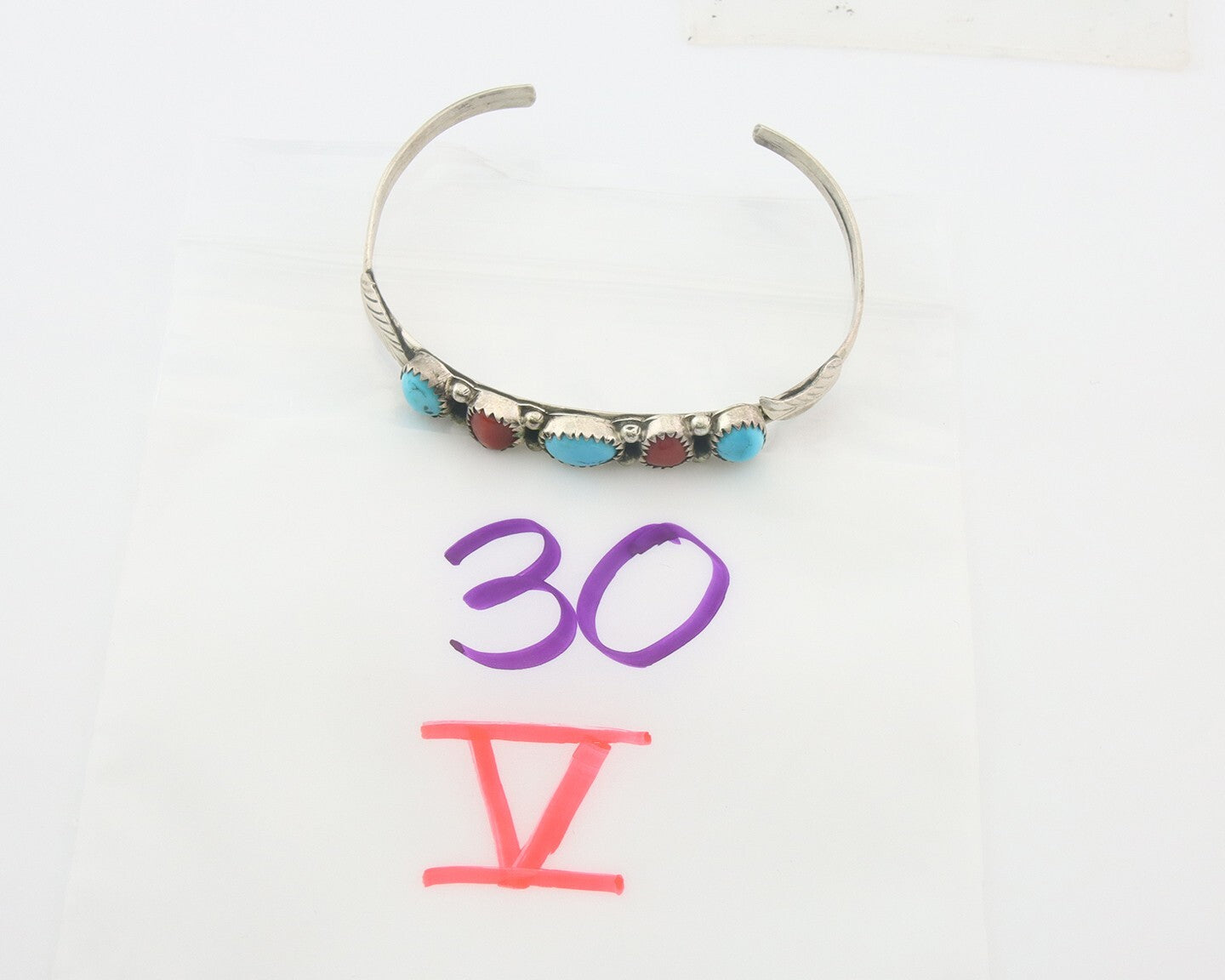 Navajo Bracelet 925 Silver Coral & Turquoise Cuff Signed Keith James C.80's