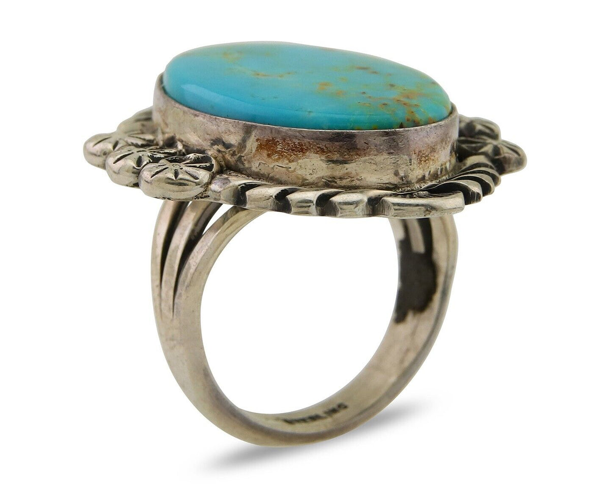 Navajo Ring 925 Sterling Silver Natural Turquoise Signed Mike Begay C.80's