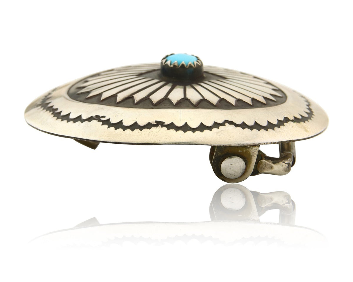 Navajo Belt Buckle 925 Sterling Silver Concho Native Artist 1.5x1.9 in C.80's