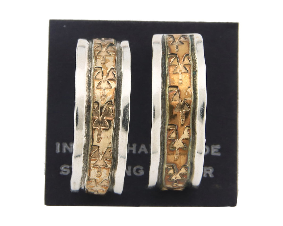 Navajo Earrings Sterling Silver & Gold Vintage Handmade Signed E