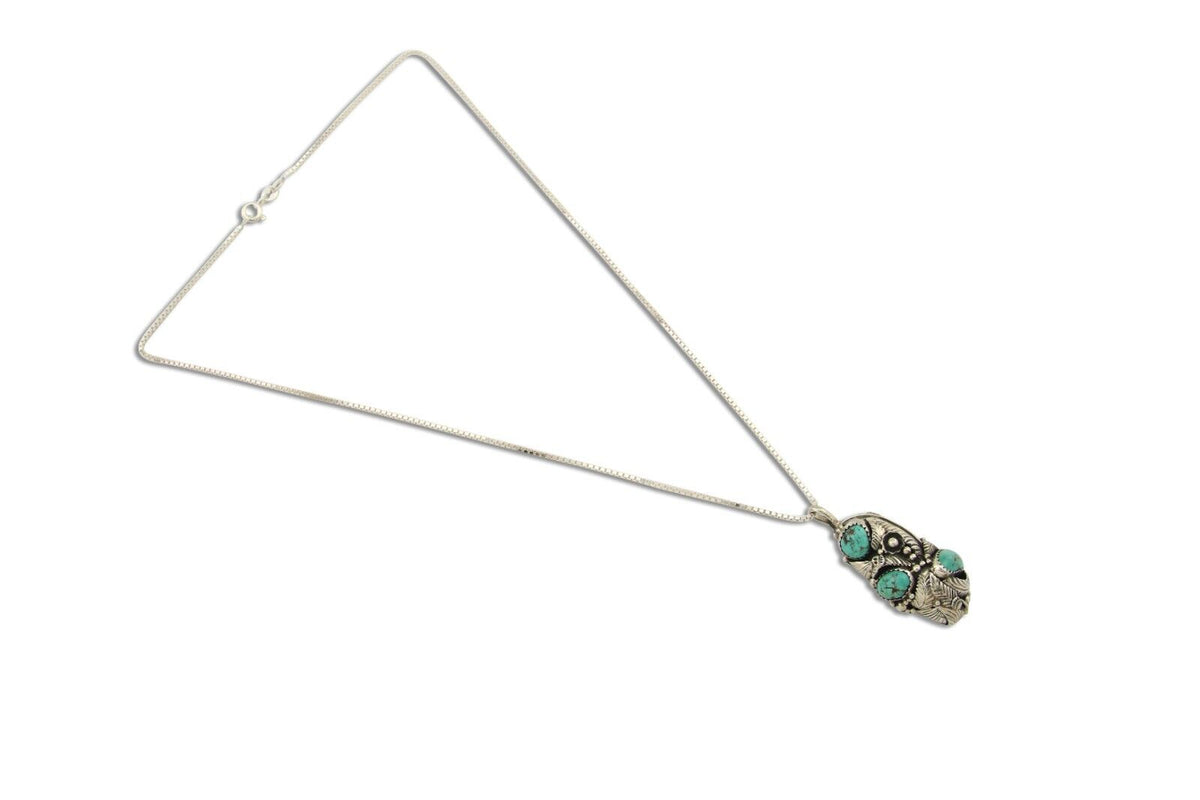Navajo Necklace 925 Silver Natural Turquoise Artist Signed Tom Willeto C.80's