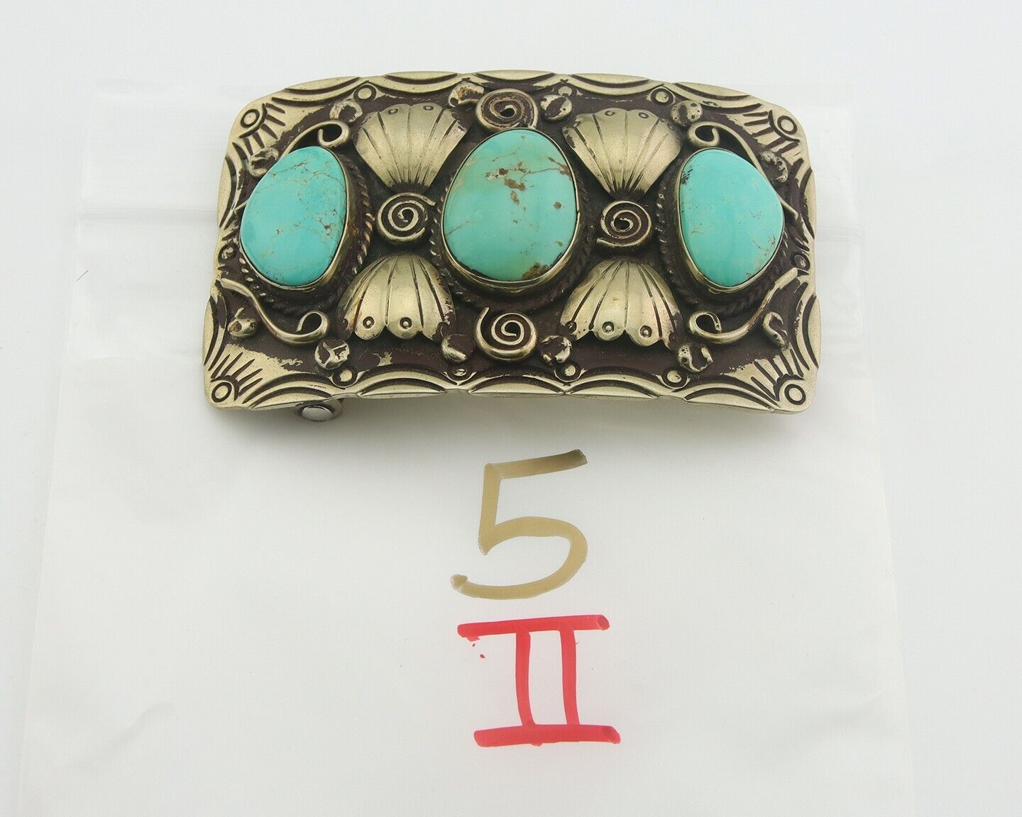 Navajo Belt Buckle .999 Nickel Handmade Artist Signed IJC 2.0x3.0 in C.1980's