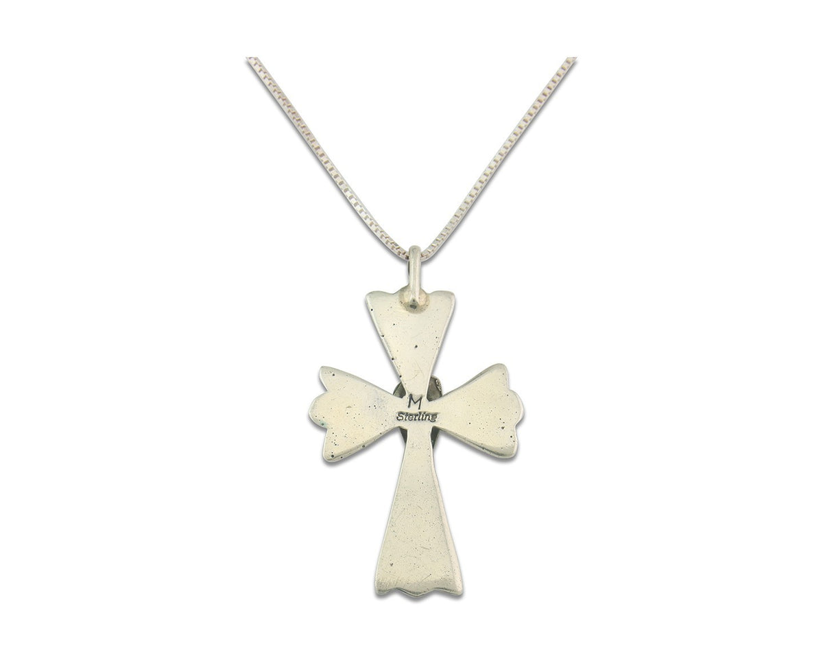 Navajo Cross Necklace Sterling Silver Authentic Natural Gemstones Signed M