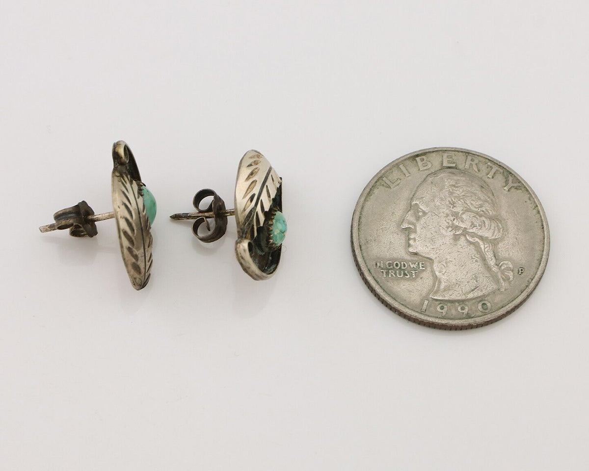 Navajo Earrings 925 Silver Natural Turquoise Native American Artist C.80's