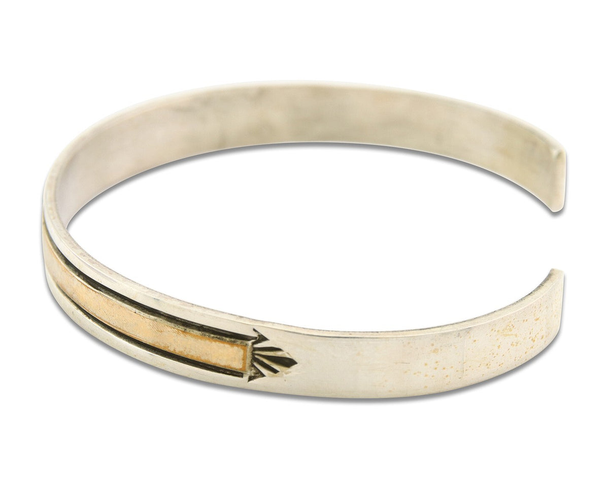 Navajo Bracelet 925 Silver & 12k Yellow Gold Plated Cuff Signed E C.80's
