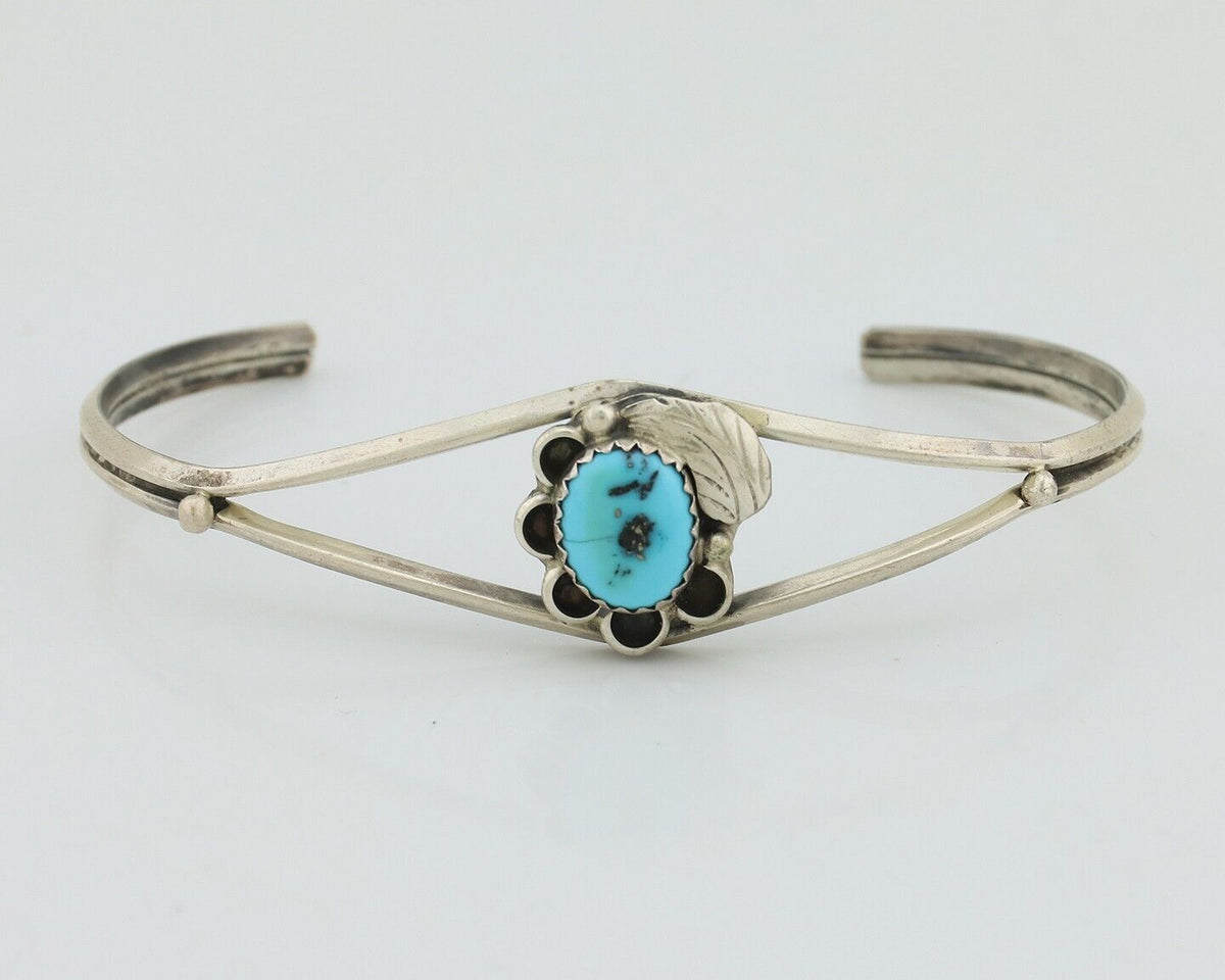 Navajo Bracelet 925 Silver Sleeping Beauty Turquoise Native American Artist C80s