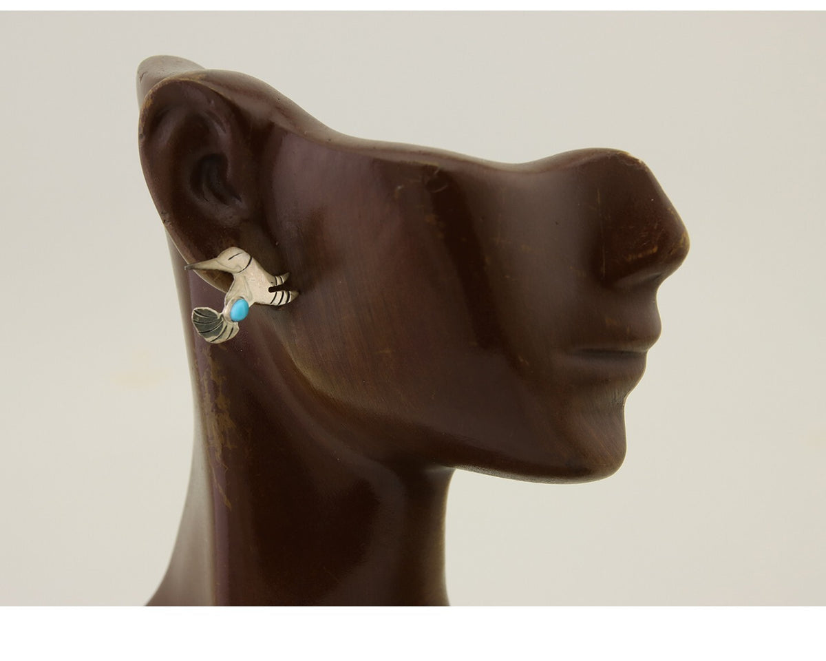 Navajo Humming Bird Earrings 925 Silver Turquoise Native Artist C.80's