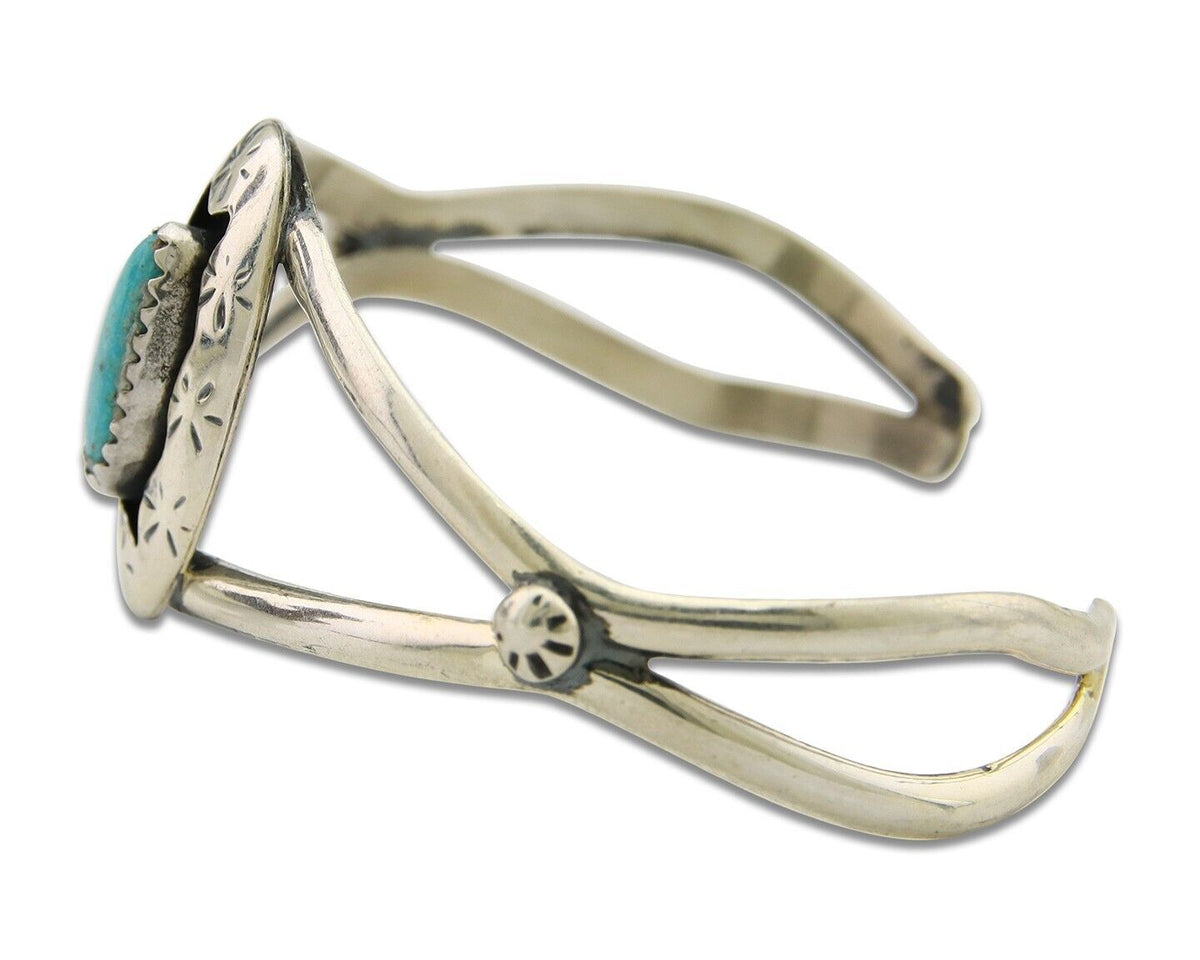 Navajo Cuff Bracelet 925 Silver Turquoise Cuff Artist Signed IJC C.80's