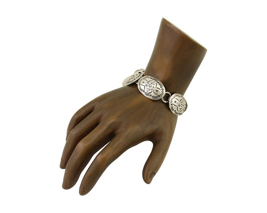Navajo Hamdmade Concho Bracelet 925 Silver Native Artist Signed C Montoya C.80's